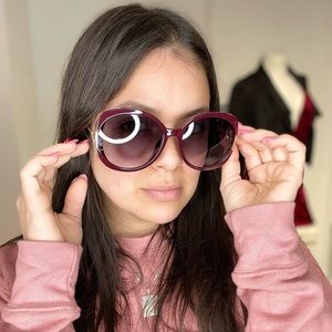 Maroon and gold round frame sunglasses